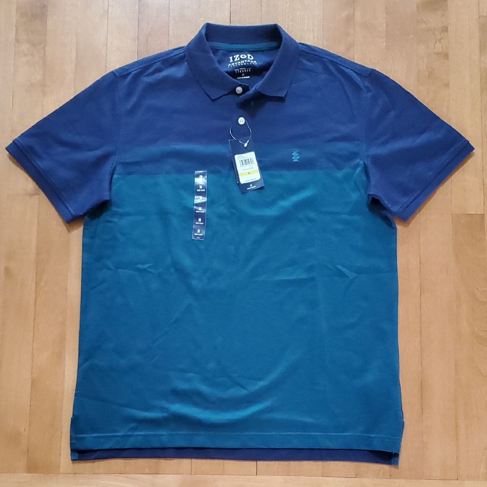 Izod Men's Navy and Teal Advantage Performance Polo Shirt Size Med Large NWT